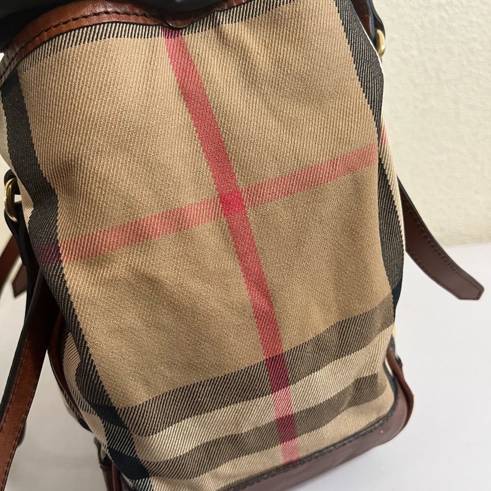 Burberry Tan Check Canvas Tote with Brown Leather Trim - Picture 15 of 16